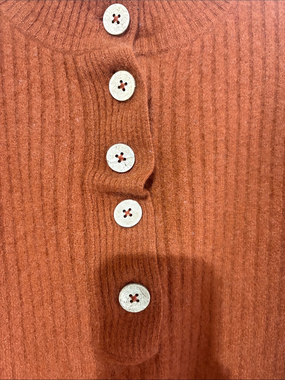 Free People Ribbed Button-Front Crew Sweater - Rust - Picture 3 of 8